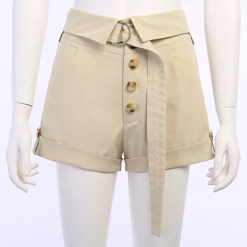 Sexy khaki patchwork button up shorts vrouwen hoge taille met sjerpen casual slanke vrouwelijke zomer y2k kleding mode 210517