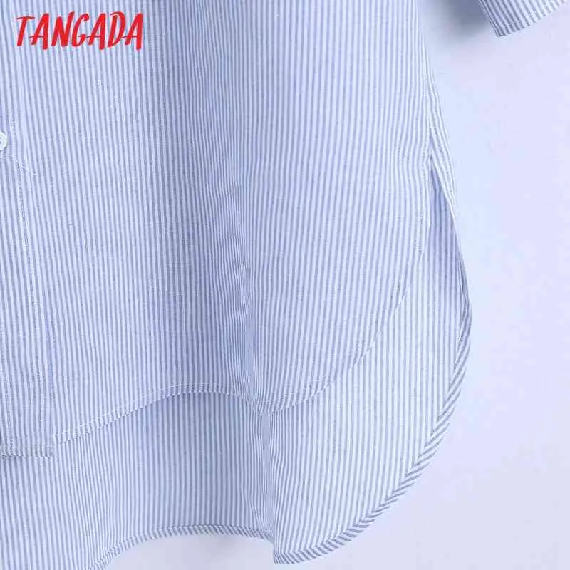 Camicia classica oversize a righe da donna Colletto rovesciato Manica lunga Chic Top casual femminile Blusas 6Z62 210416