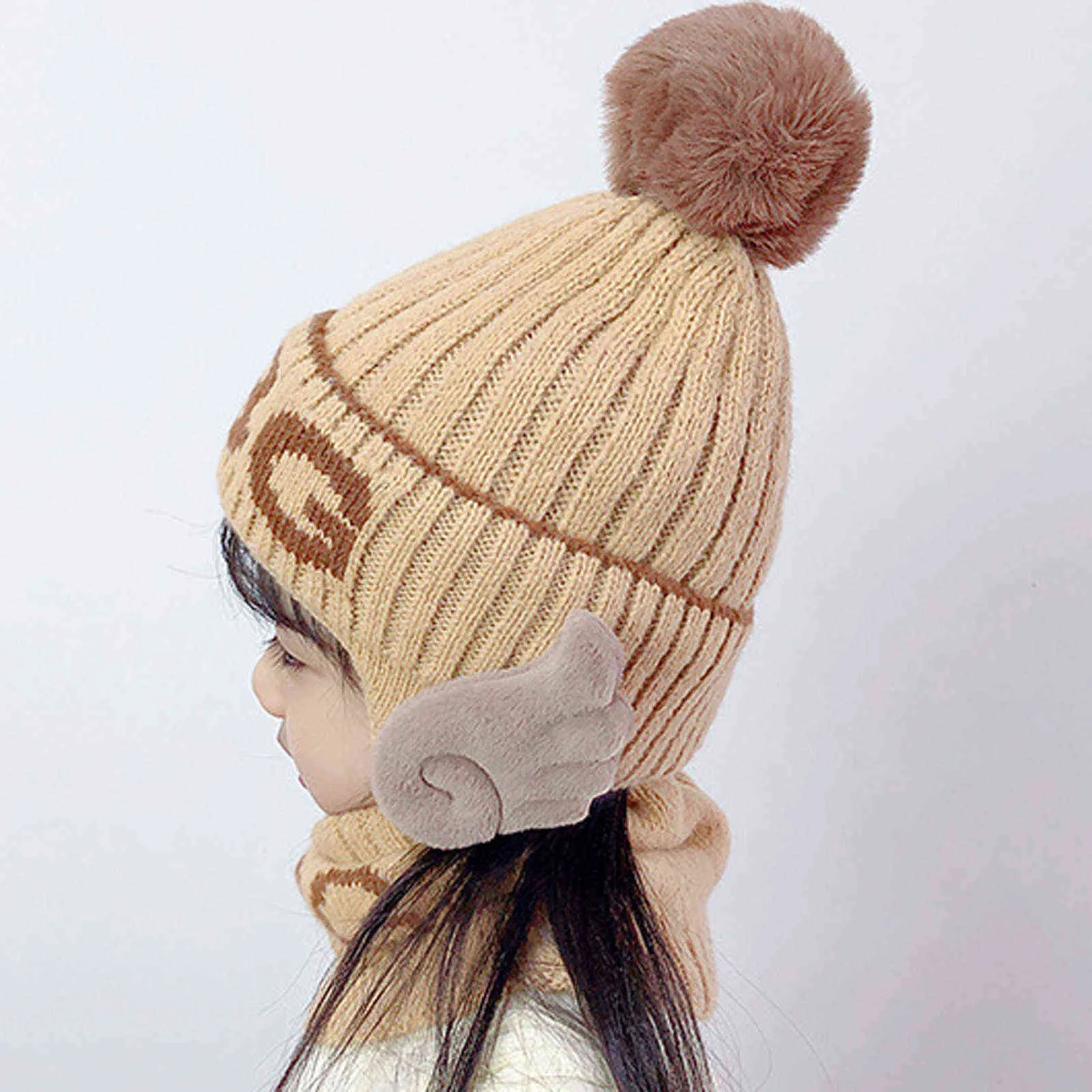 Gorro bebê chapéu pompom inverno crianças chapéu de malha boné bonito lenço terno para menina menino casual cor sólida chapéu bebê beanies y21111