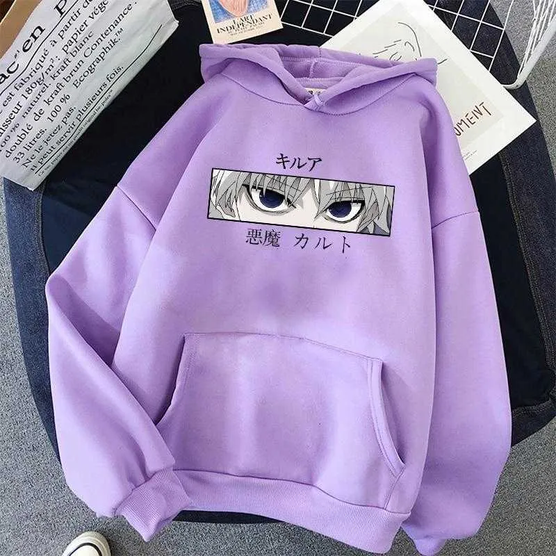 Angry Killua Devil Eye Hoodies 2021 Mode Casual Grafik Hoodie Anime Sweatshirt Lose Kawaii Streetwear Übergroßen Hoody Y0820