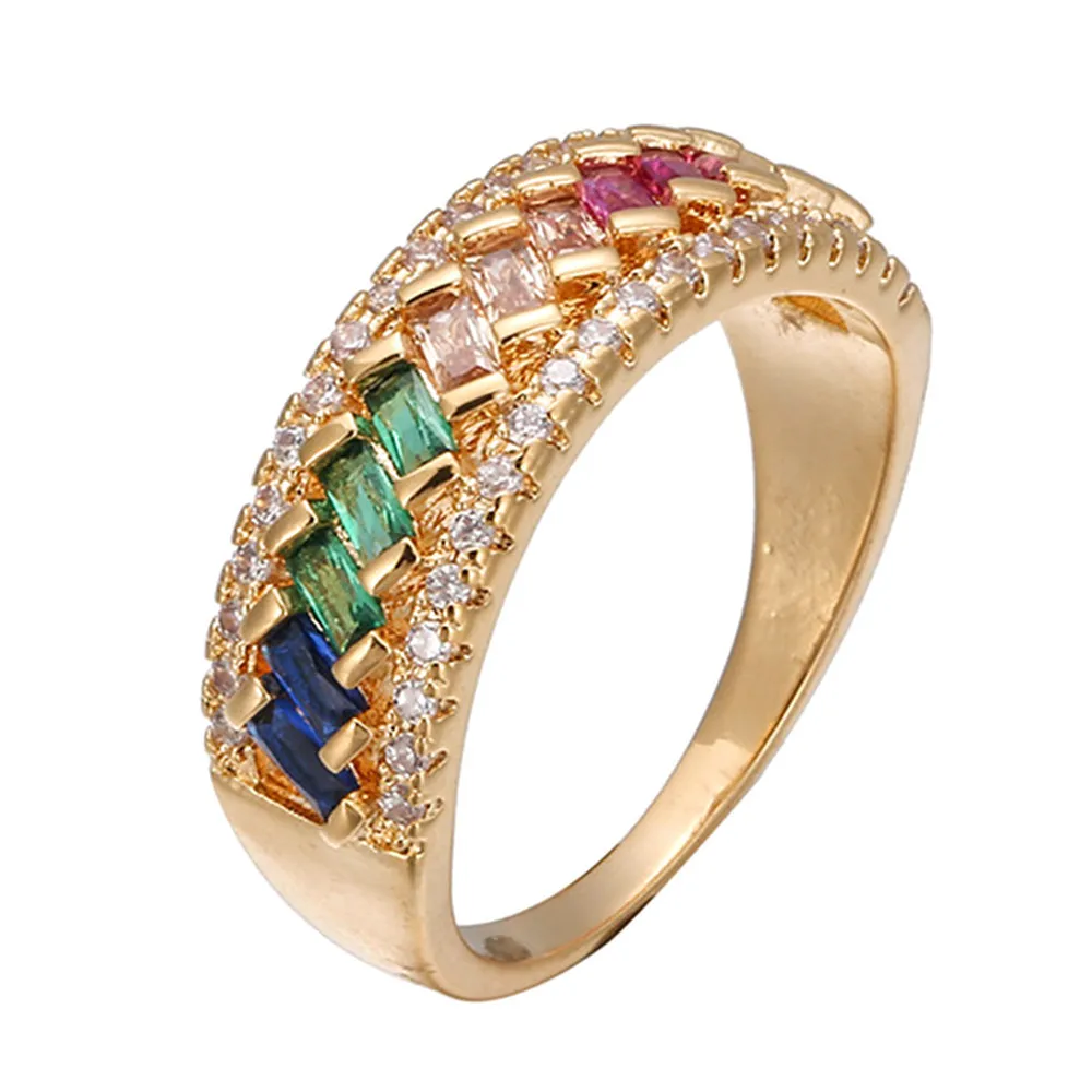 18K Multi Gemstones Crystal Rings для женщин Rainbow Diamonds Белый золотой цвет индийский дубайский модные украшения9893281