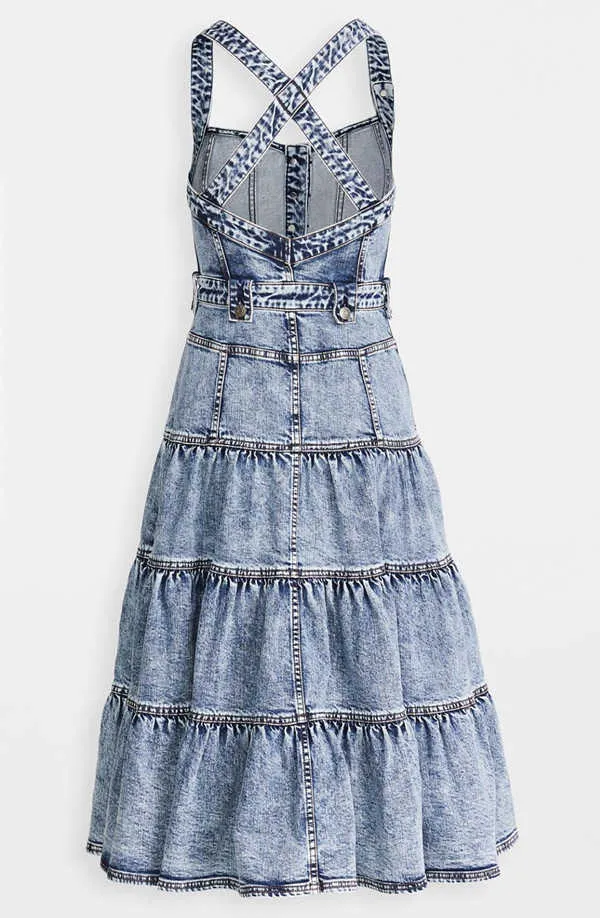 [DEAT] strapless sleeveless strap fashion wash blue denim medium length mall goth sexy dress for women party summer 210527