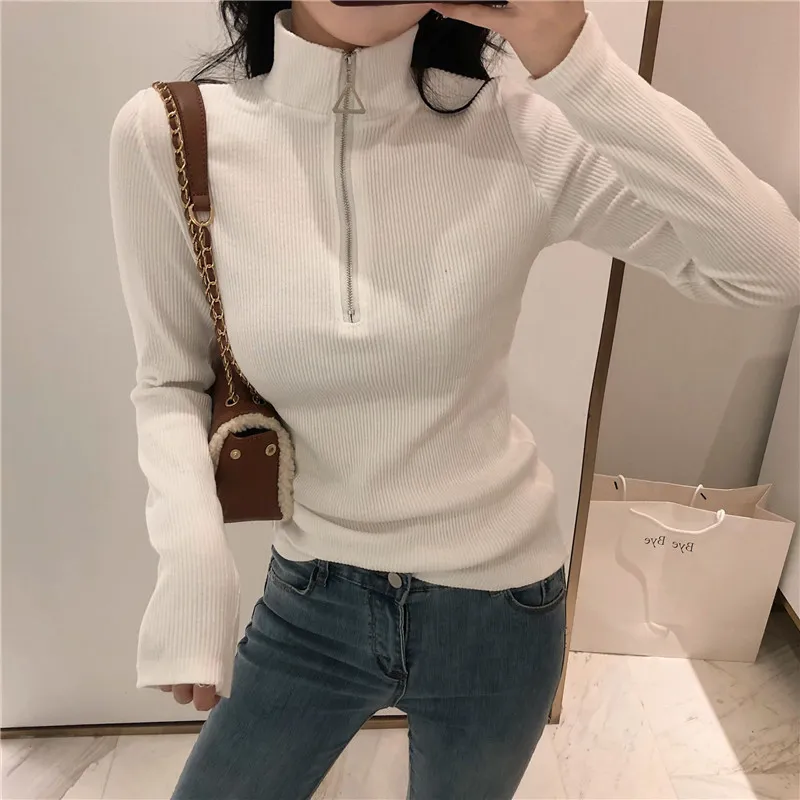 Hong Kong Style Turtleneck Kvinnor Höst Vinter Koreansk Fashion Långärmad Sweater Zipper Stickade Pullover Tröjor 11043 210417