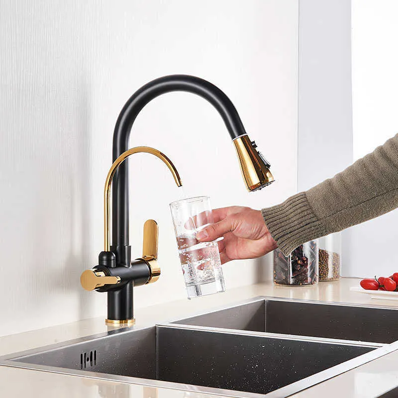 Gold BlackChrome Kithcen Purified Faucet Praw Out Water Filter Tap 23 Way Torneira Cold Mixer Sink Crane Kitchen Drink 2107246369303