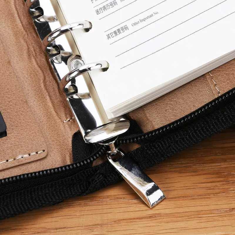 PU Leather Cover A6 Zipper Notebook Loose-Leaf Business Notepad With Calculator 210611