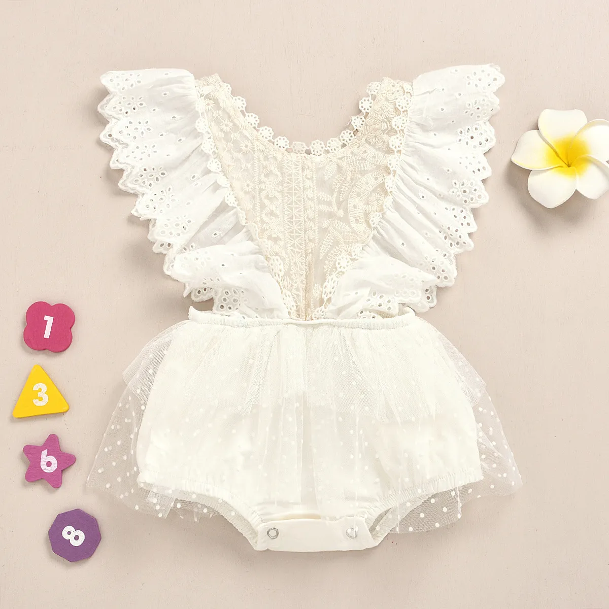 Sommar rompers baby creeper vit spets mesh kjol ha baby flicka prinsessa