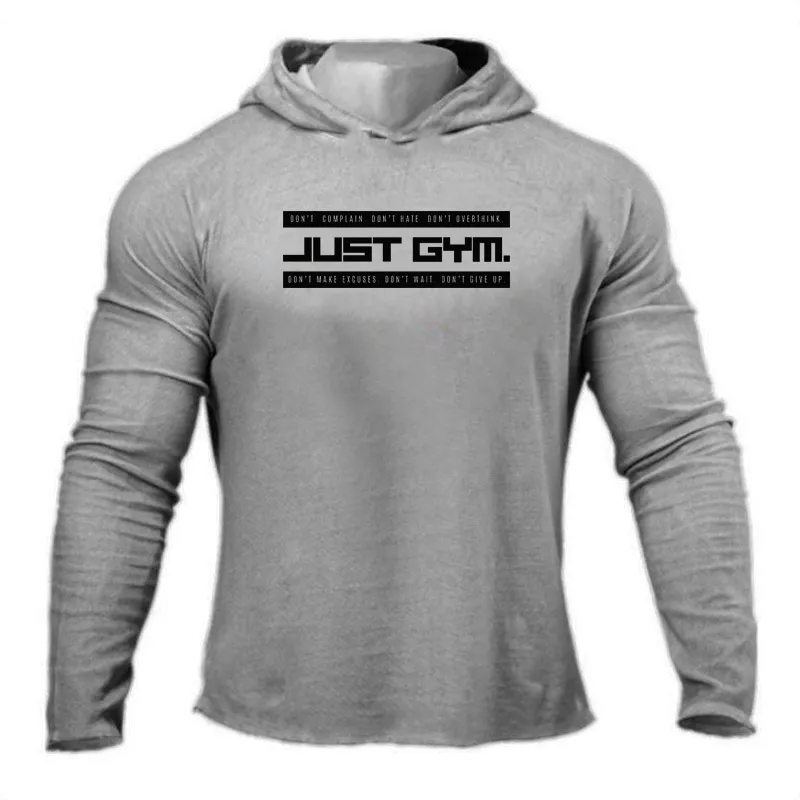 Autumn Men's Long Sleeve Hooded T Shirts Cotton Fitness Tee Tops Hoodies Male Bodybuilding Slim Fit Sweatshirts Gym Tshirts 210421