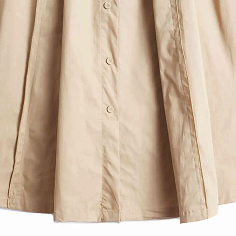 [EAM] Wysoka elastyczna talia Przycisk Khaki Łączenie Długie Temperament Half-Body Spódnica Kobiety Moda Wiosna Jesień 1DD7780 21512