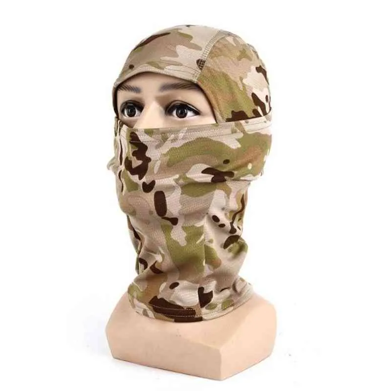 Taktisk kamouflage Balaclava Caps Full Face Mask Cs Head Hood Army Jakt Cykling Sport Hjälm Liner Cap Military Scarf Y1229