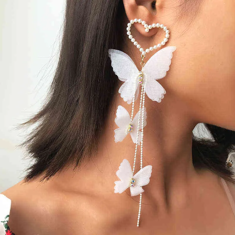 Elegant Red Rose Flower Drop Earrings For Women Long Tassel Rhinestone Butterfly Flowers Earring Bride Wedding Party Jewelry G220312