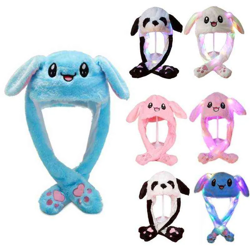 Light Up Plush Animal Hat with Moving Ears Cartoon Bunny Panda LED Earflap Cap X5XA Y211114149322