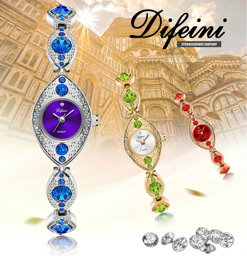 Luxe femmes Bracelet montres bijoux diamant bleu rouge dames horloge décontractée en acier étanche femme montre-Bracelet relogio feminino