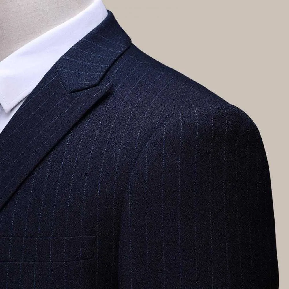 Neue Männer Business Anzug 2021 Zweireiher Gestreiften Revers Formale Blazer Hosen Anzug Set Kostüm Homme Kleiden x0909