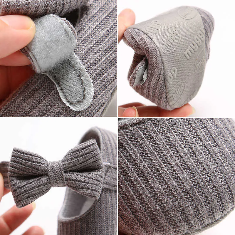 Wiosna i jesień Bowknot Knitting Toddler Buty 0-18M Baby Girls Solid Color Oddychająca Księżniczka Niemowlak Miękki Outing 211022