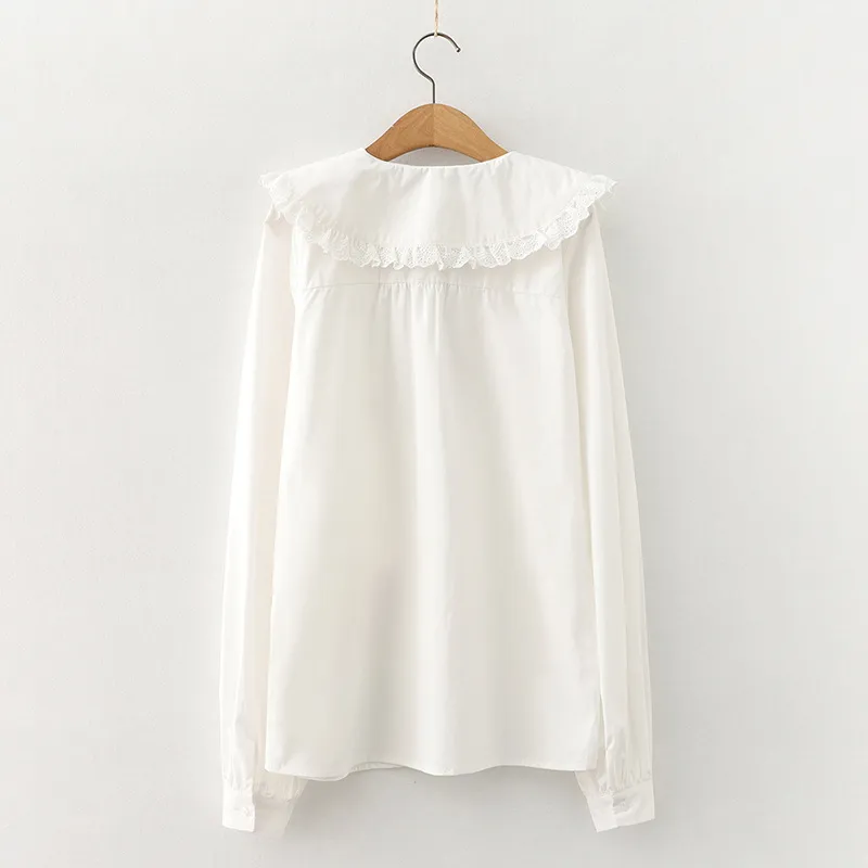 HSA white blouse women long sleeve cotton womens tops and blouses sweet Peter pan collar girl blusas mujer de moda 210417