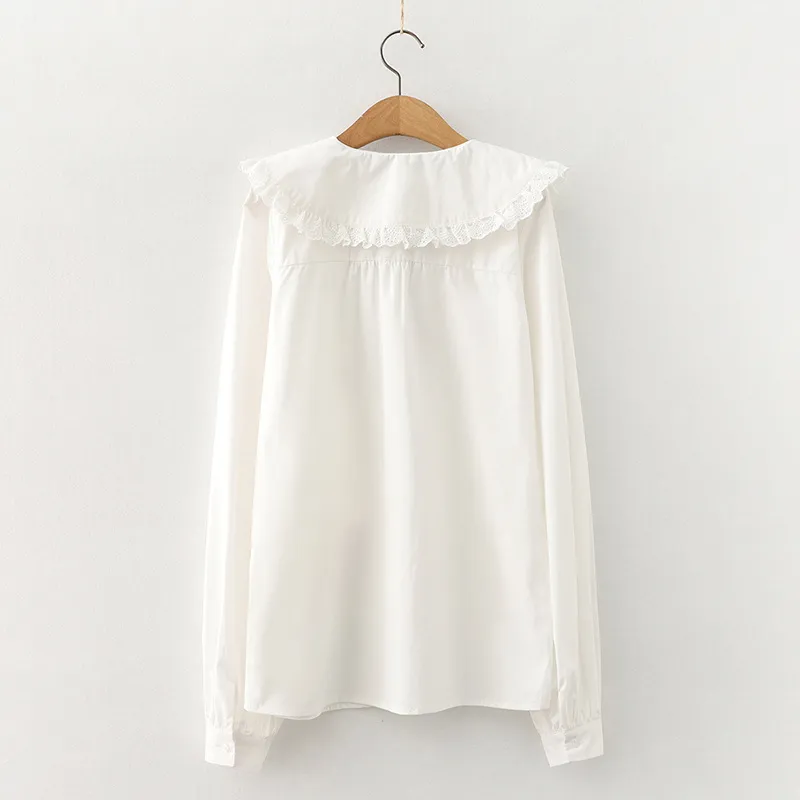 HSA White Bluzka Kobiety Z Długim Rękawem Bawełniane Topy i Bluzki Słodki Peter Pan Collar Girl Blusas Mujer de Moda 210417