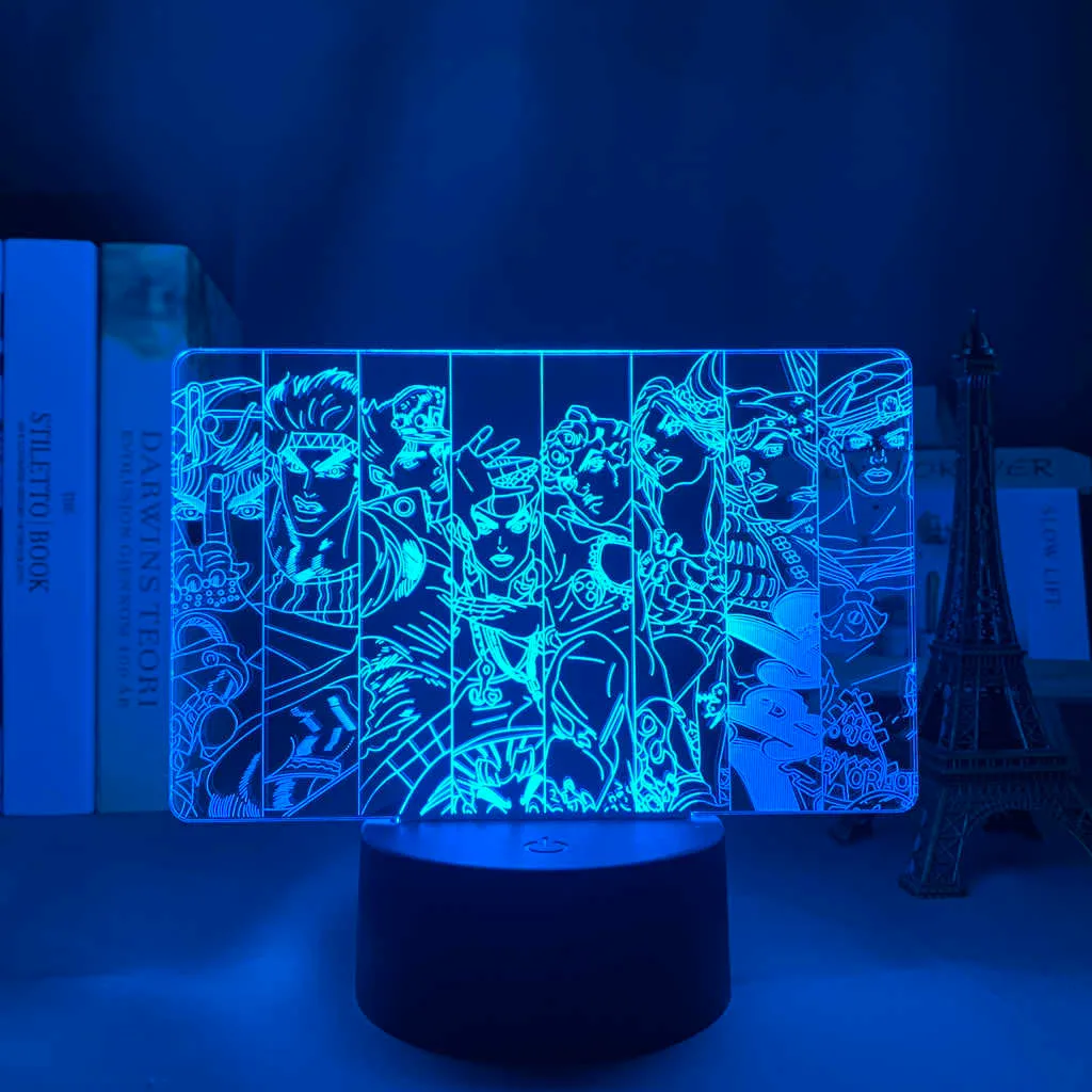 3D LEDライトアニメJojo Bizarre Adventure Group for Bedroom Decor Decor Light Birthday Gifter Jojo LED 3DランプマンガH09227995934