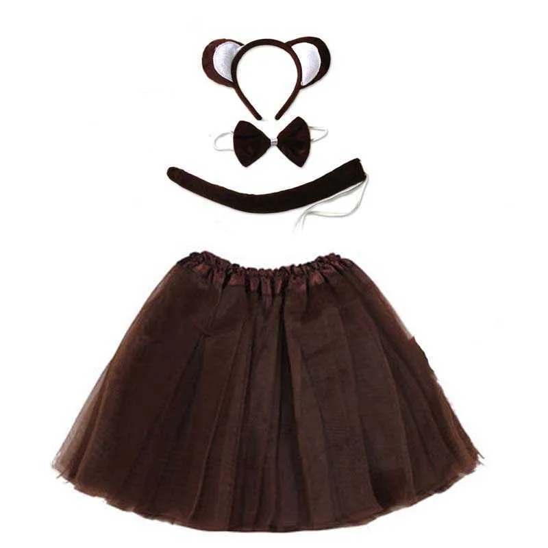 Halloween Cosplay Garçon Fille Costume De Singe Brun Animal Bandeau Tutu Jupe Queue Ensemble Enfants Enfants Noël Fête D'anniversaire Cadeau Q0910