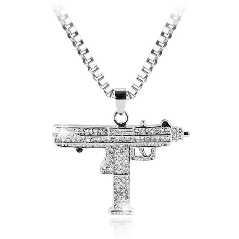 Uzi zirkonium diamant hängsmycke halsband hip-hop personlighet submachine tillbehör kreativa smycken gåva