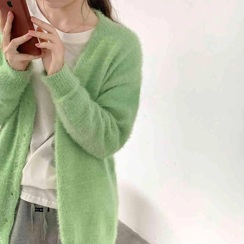 Stylowy koreański V-Neck Ciepłe Wszystkie mecze Clothe Women Loose Streetwear Cardigans Wysokiej jakości swetry 210525