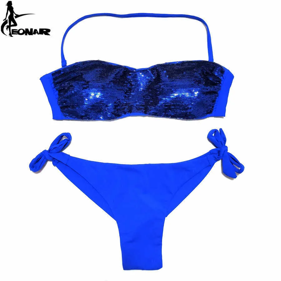 EONAR Bikini 2021 Sewn Paillettes Donna Costumi da bagno Brasiliano Taglio inferiore Bikini a vita bassa Costume da bagno Costumi da bagno Estate Abbigliamento da spiaggia Y0820