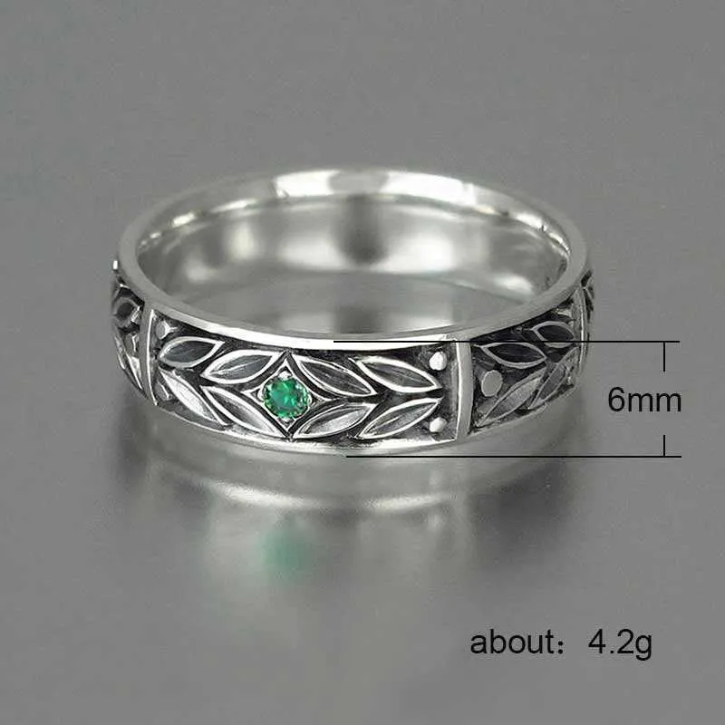 Huitan Retro Yıldönümü Hediye Yüzüğü Bir küçük yeşil kübik zirkon taş parmak yüzükleri ile kazınmış vintage yaprakları olan kadınlar için q0706743807
