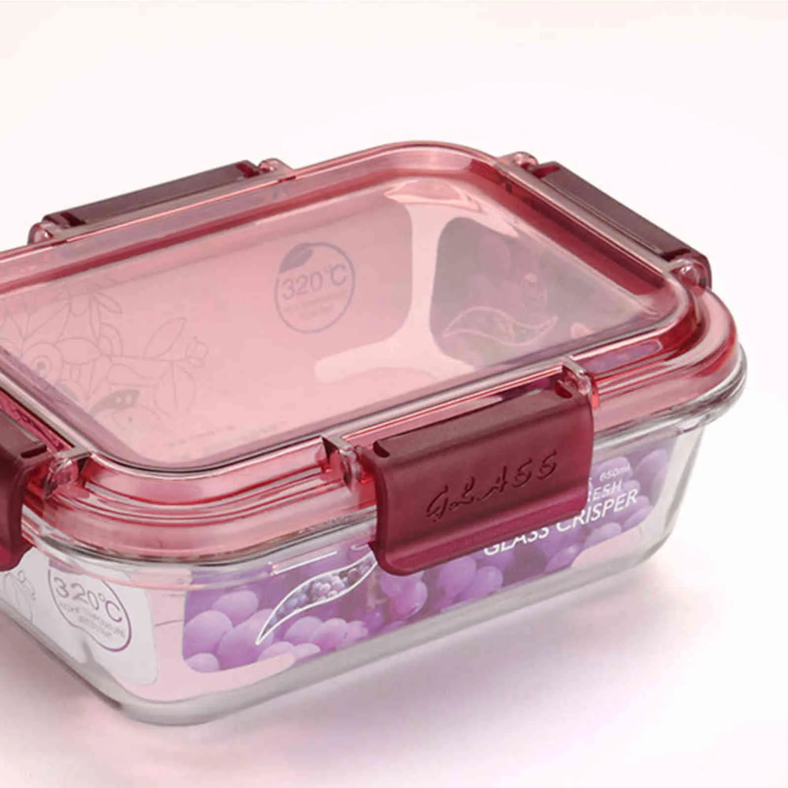 Glas lunchbox Mikrovågsugn Bento Uppvärmning Kyld Förseglad läckageäker matbehållare Förvaring Transparent Lid Round Square 211104