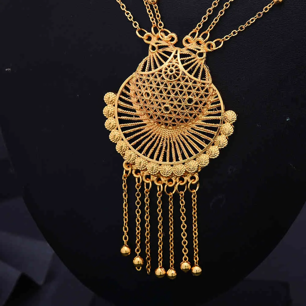 Dubai India Ethiopian Jóias Conjunto para Mulheres Nacklace Brinco Jóias Habesha Menina Gold Tassel Africano Nupcial Conjuntos Melhor Presente