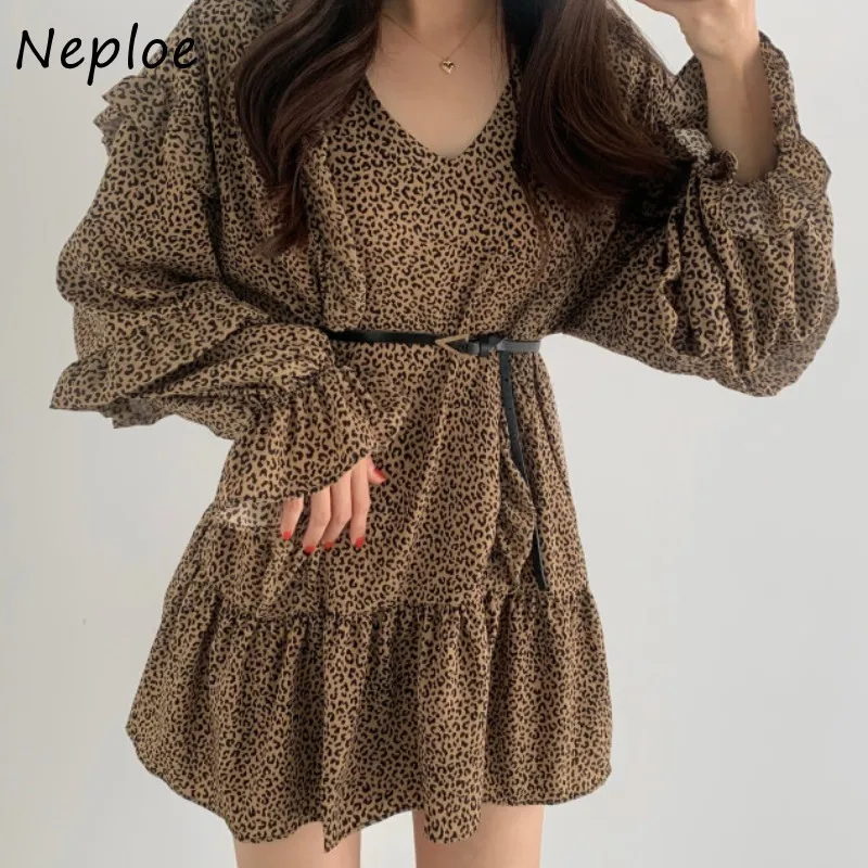 Elegant Ruffles Patchwork Dress Women High Waist Hip A Line Sashes Vestidos V Neck Pullover Long Sleeve Robe Spring 210422