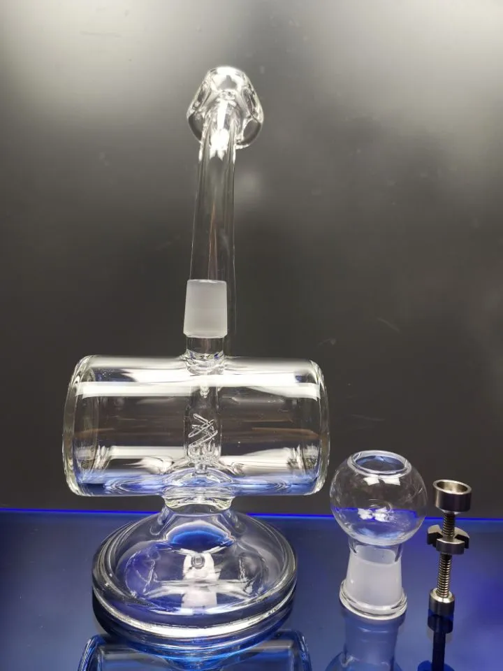 Tjockt glas bong dab rig vatten rör återvinnsolje riggar glas olje brännare vatten bong med titan nagel 18,8 mm fog DHPING