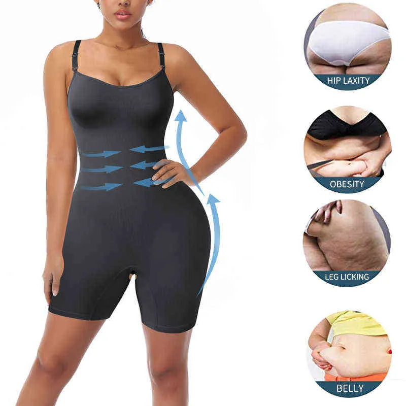 Bodysuit Shapewear Women Full Body Shaper Tummy Control Slimming Sheath Butt Lifter Tryck upp Lår Slimmer Abdomen Shapers Corset 211112