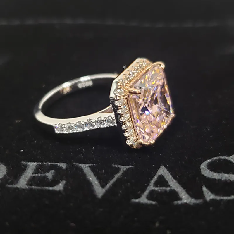 OEVAS 100% 925 Sterling Silver Musing 10 * 11mm Pink High Carbon Diamond Obrączki ślubne dla kobiet Party Biżuteria Hurtownie