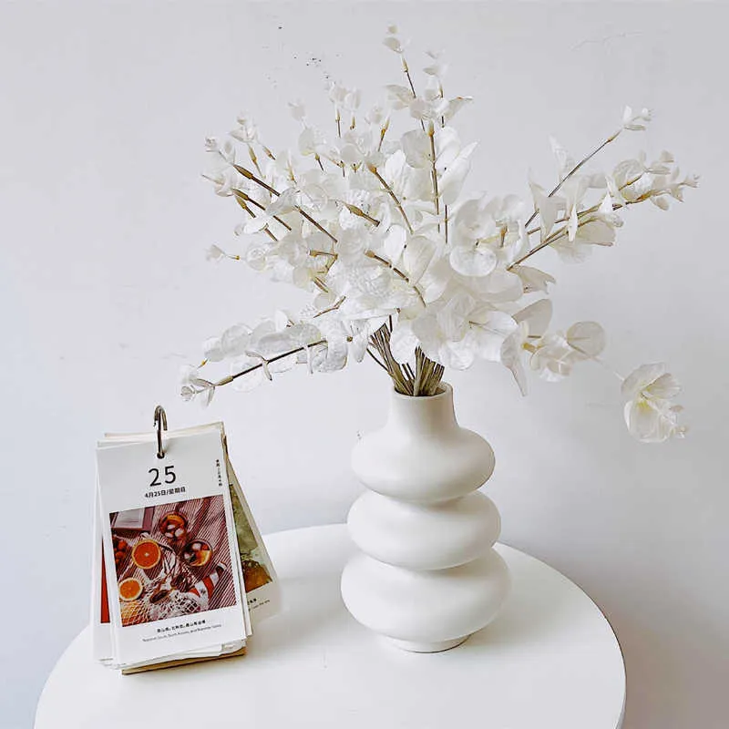 Cutelife Nordic White Geometryczne Ceramiczne Kwiat Wazon Dekoracji Home Office Roślin Wazon Plant Wazon Ślubny Wazon 210623