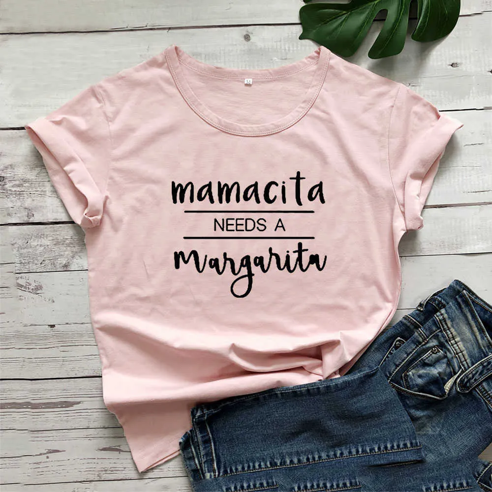 Mamacita Needs Margarita Funny T Shirt Women T-shirt Summer Short Sleeve Tshirt Tops Harajuku Cotton Tee Femme 210720