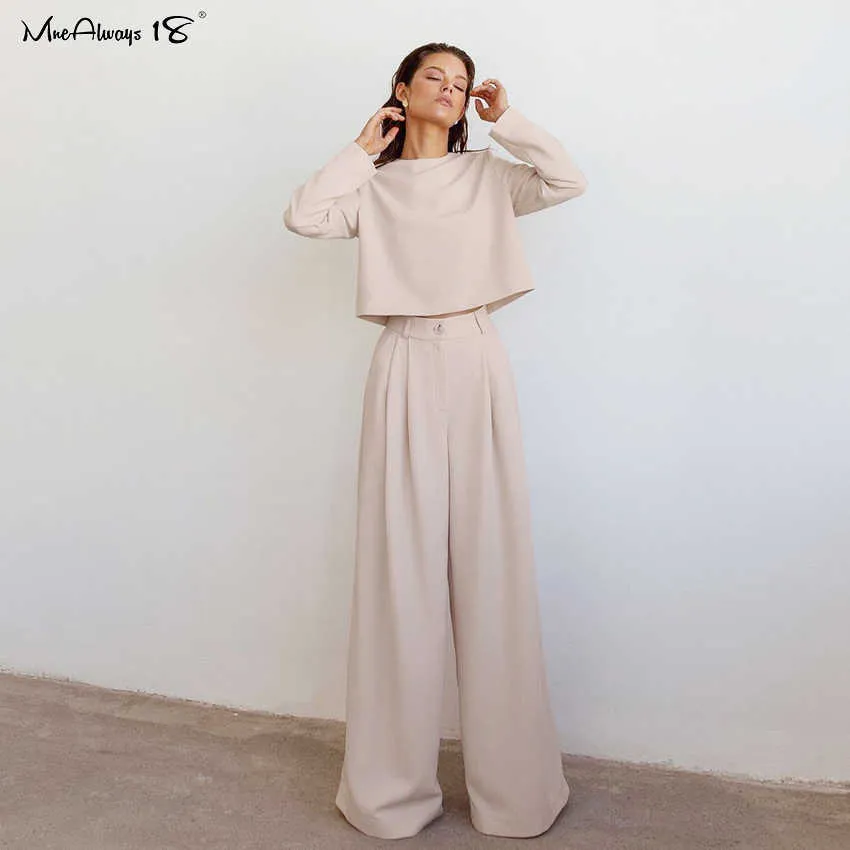 Mnealways18 Classic Wide Pants Floor-Length Pleated Loose Women Trousers Spring Leg Vintage Female Palazzo 210925