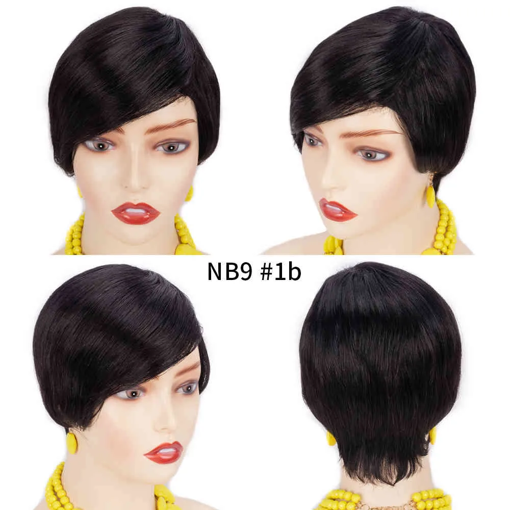 Pixie Cut Human Hair Wig Short Bob Straight Full Machine Made Ombre Blonde Burgundy Wigs Cheap For Black Women 2106302896699