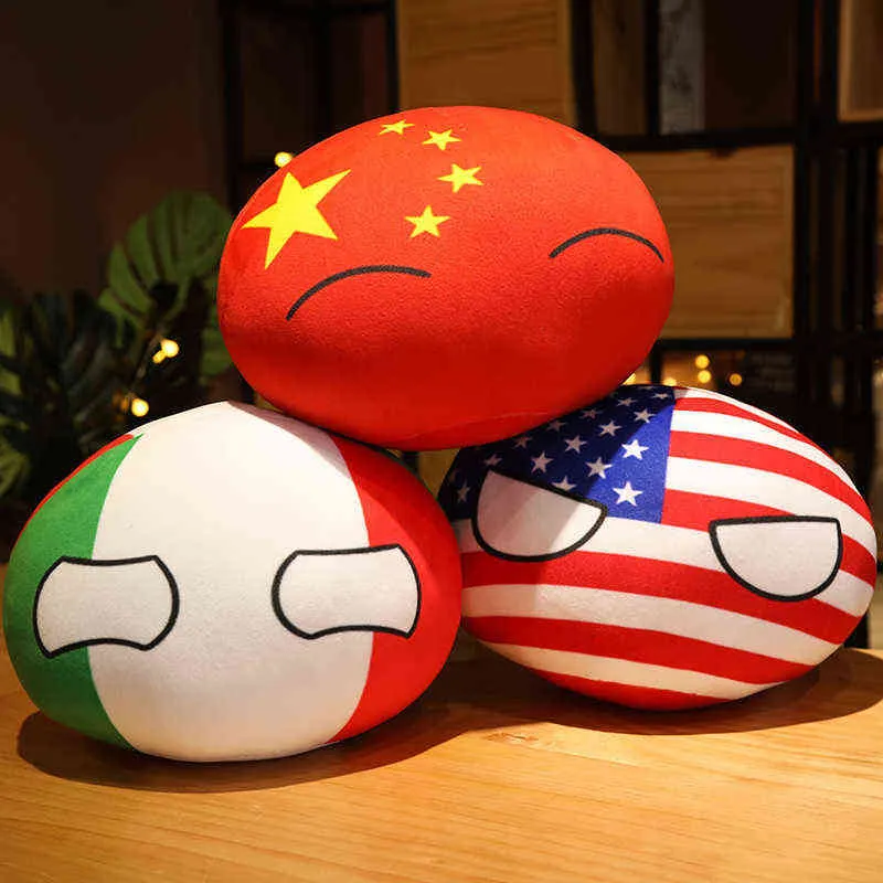 10-40CM Kawaii PolandBall Dumplings Plush Pillow CHINA USA FRANCE Countries Ball Dolls Stuffed Soft Children Room Decor Gift Y211119
