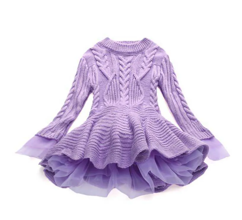 Retail lente herfst meisje jurk lange mouwen organza trui kinderen kleding 3-7t E200291 210610