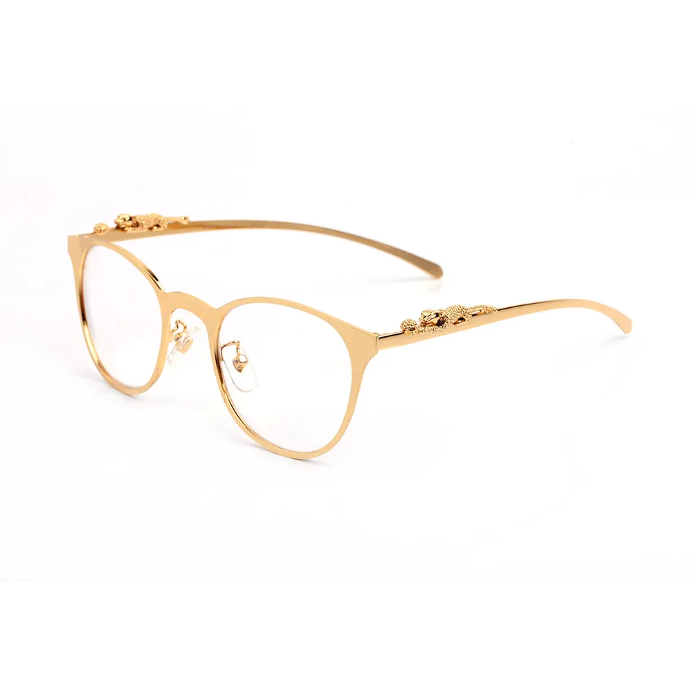 Designer óculos de sol feminino Metal Leopard Head Logo Golden Silver Round Mody Fashion Retro Cat Eye Luxury Glasses Brown Blac272k