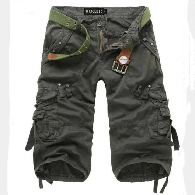 Summer Cargo Shorts Men Повседневная тренировка Военная армия Мужские Мульти-карманы Calf Длина Короткая одежда Homme 210714