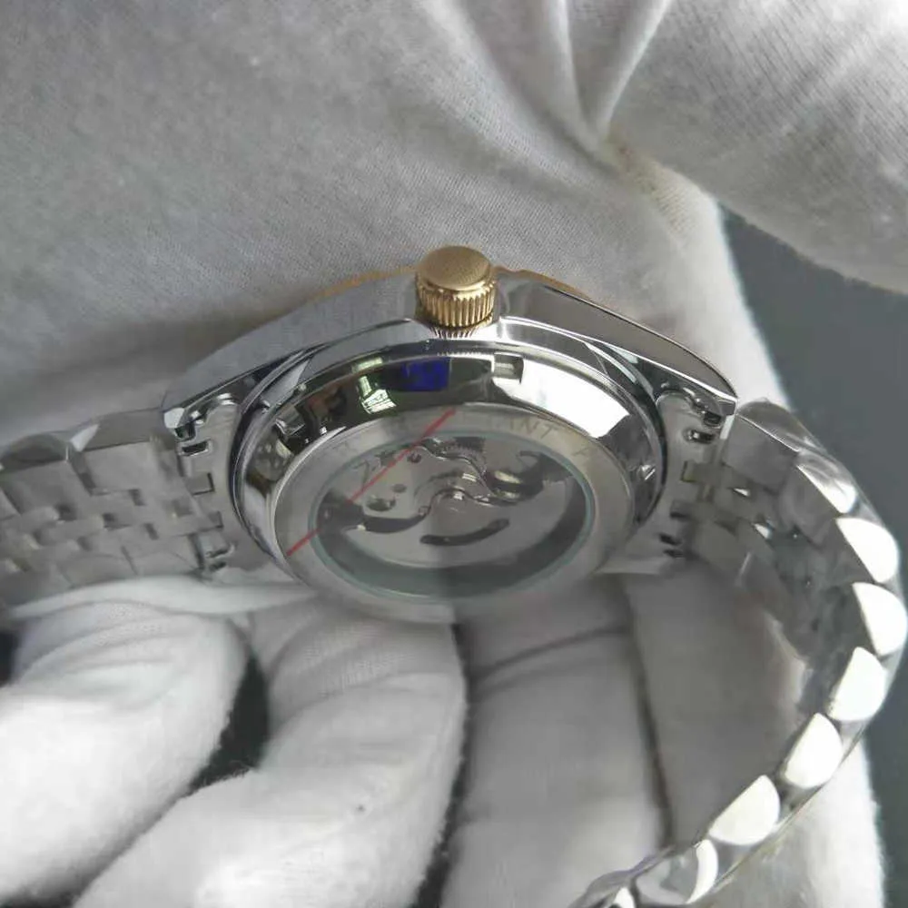 Różowa stalowa stal Automatyczne cyfry arabskie zegarki stalowe pasma obserwacyjne wodoodporne wodoodporne liczby arabskie na rękę islamskie mechaniczne Q0902