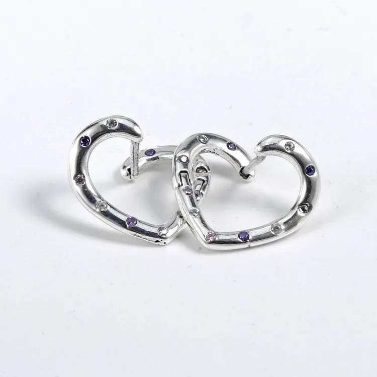 925 Boucle d'oreille en argent sterling Coeur brillant avec boucle d'oreille de cristal violet pour femmes Pandora cadeau de mariage bijoux