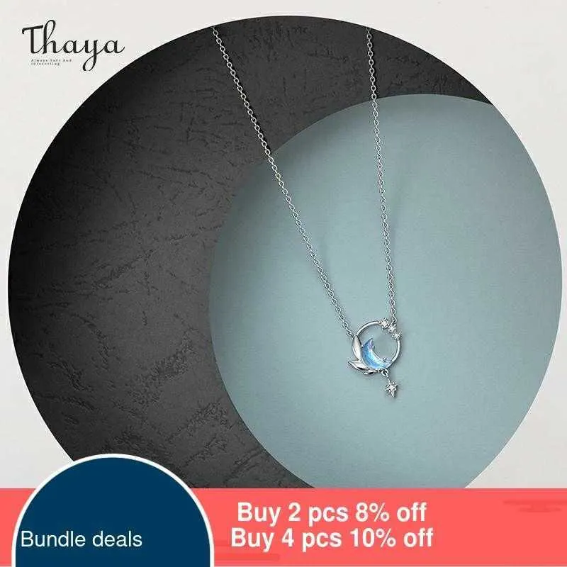 Thaya Real 925 Silver Neck45cm Crescent Necklace Pendant Zirconia Light Blue For Women Elegant Fine Jewelry Gift 210621268U