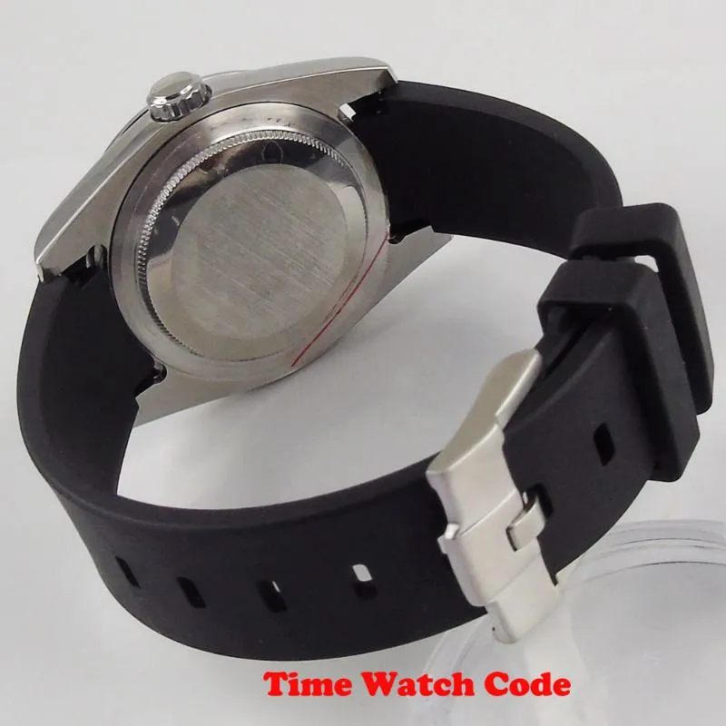 リストウォッチ40mm自動メンズウォッチNH35ムーブメントポリッシュケースラバーストラップブラックダイヤル腕時計ラミナスハンドマーク3423