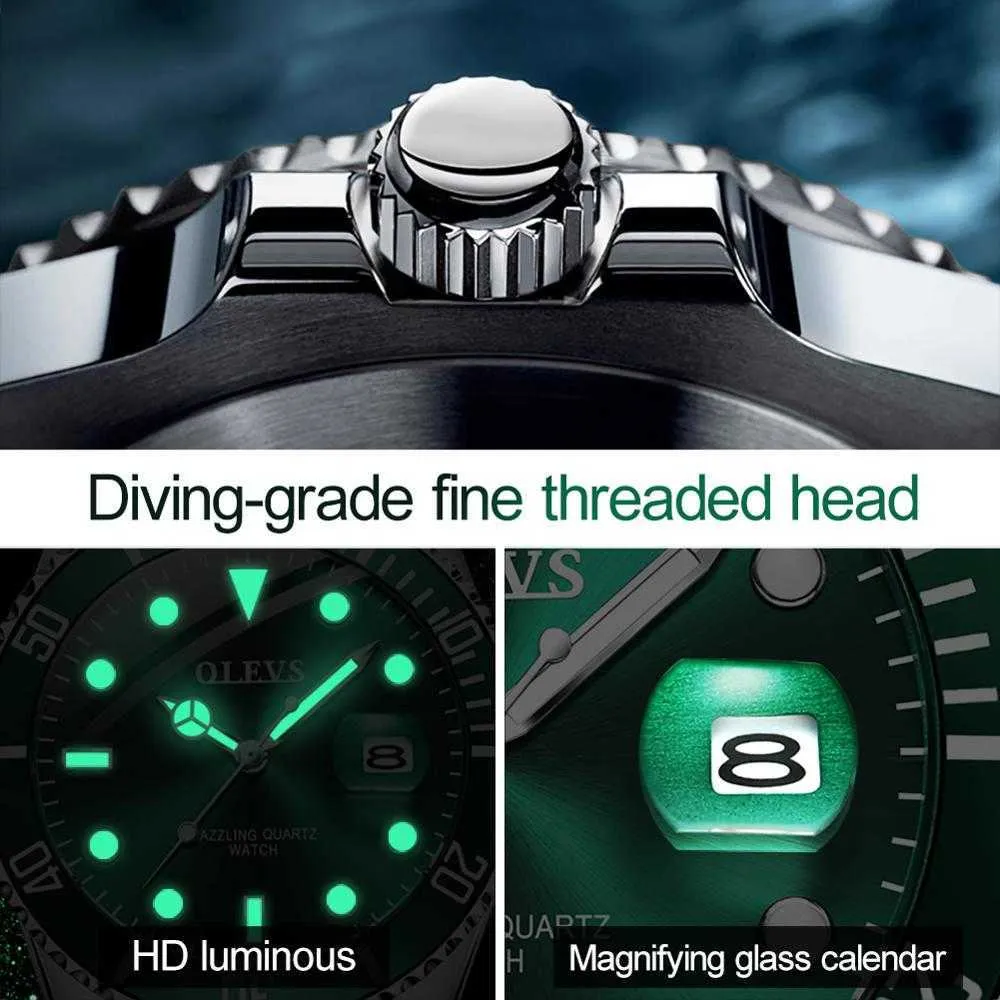 OLEVS Men's Watches Fashion Business Waterproof Quartz Wrist Watch Men Top Brand Luxury Stainless Steel Strap Sport Clock Mal307b