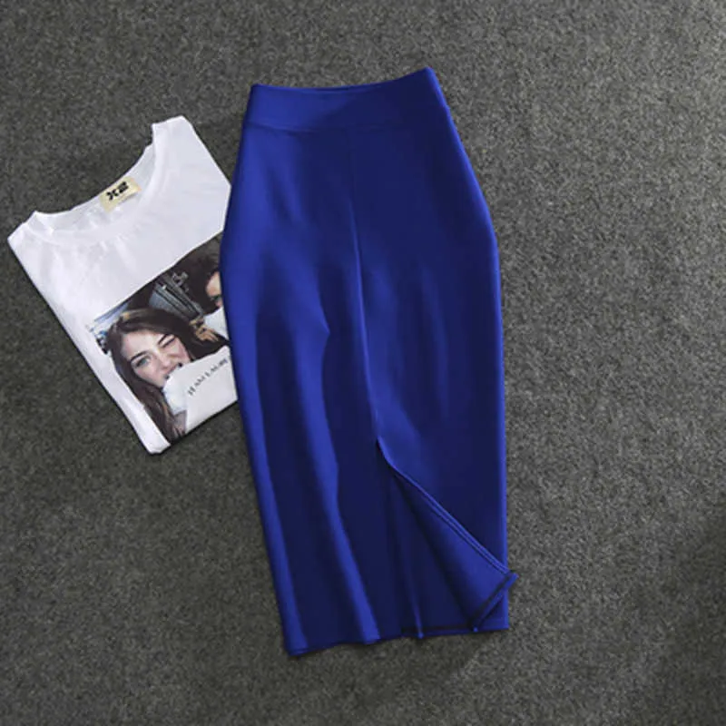 女性の鉛筆のスカートの固体高腰スリムフィット少女夏のオフィスの女性弾性女性セクシーなチューブファルダPL211 210621