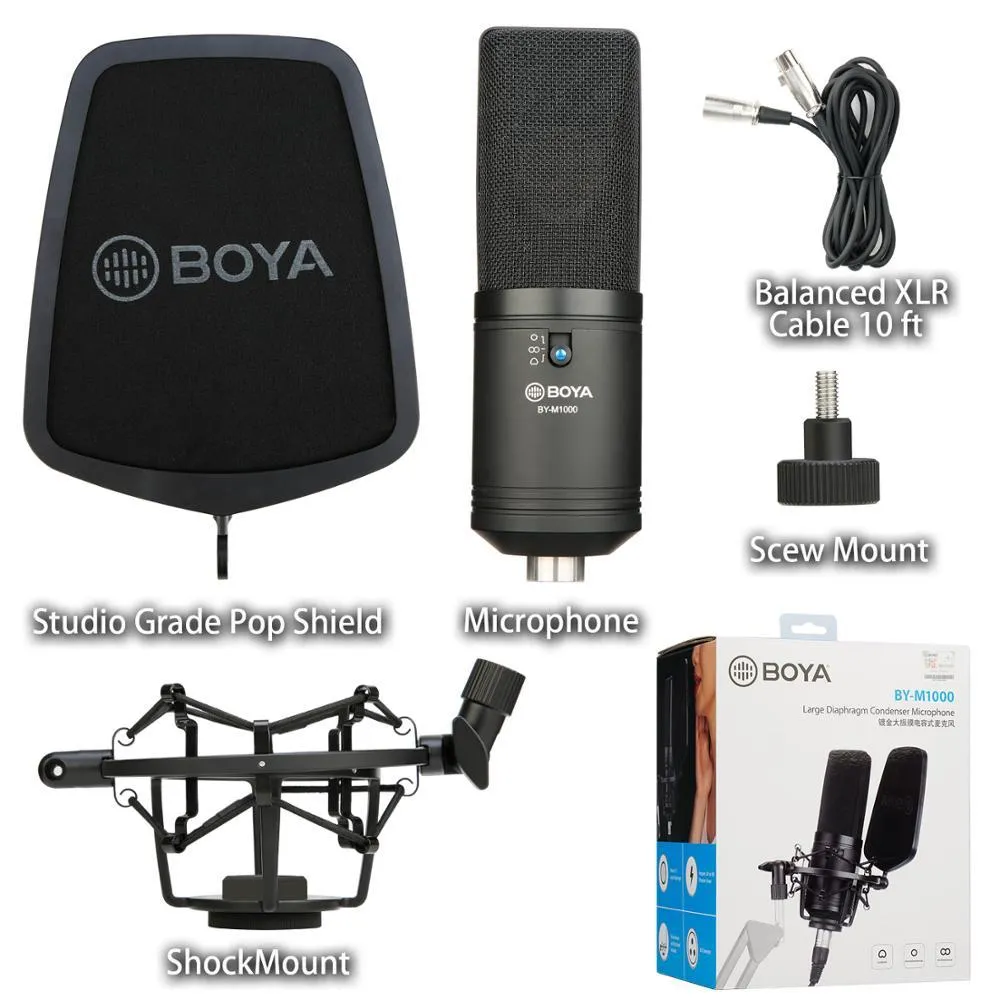 BOYA BY M800 M1000 Large Diaphragm rophone Low-cut Filter Cardioid Condenser Studio Broadcast Live Vlog Video Mic