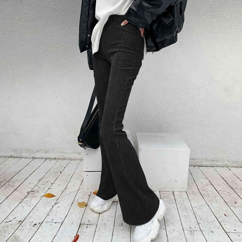 Kahverengi Kadife Skinny Y2K Flare Pantolon Kadınlar Vintage Harajuku Uzun Casaul Streç Yüksek Vana Pantolon Sweatpants Capris 210510