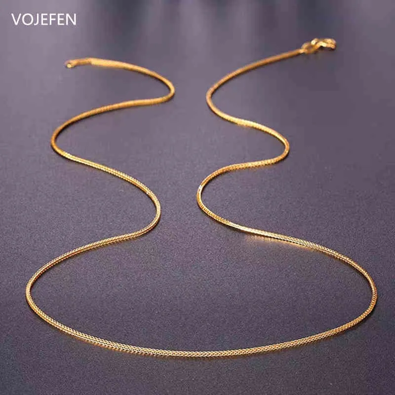 VOJEFEN AU750 18k Echtgold-Gliederkette für Damen, Weizen-/Seil-/Kastenkette, Halsband, feiner Schmuck, Geschenk