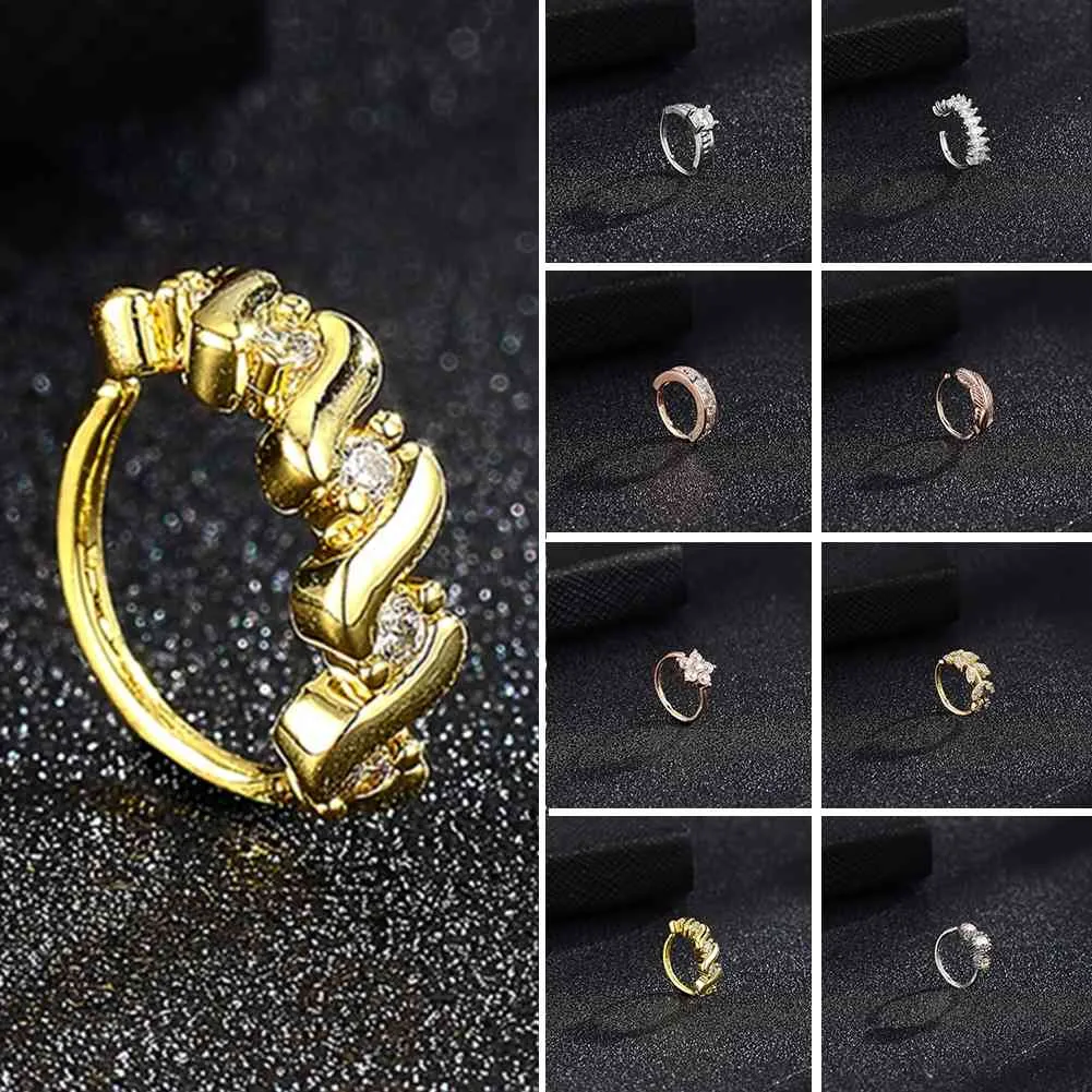 8 pezzi semplice anello al naso con zirconi piercing al corpo in rame anelli aperti regolabili Noes set regali di gioielli feste